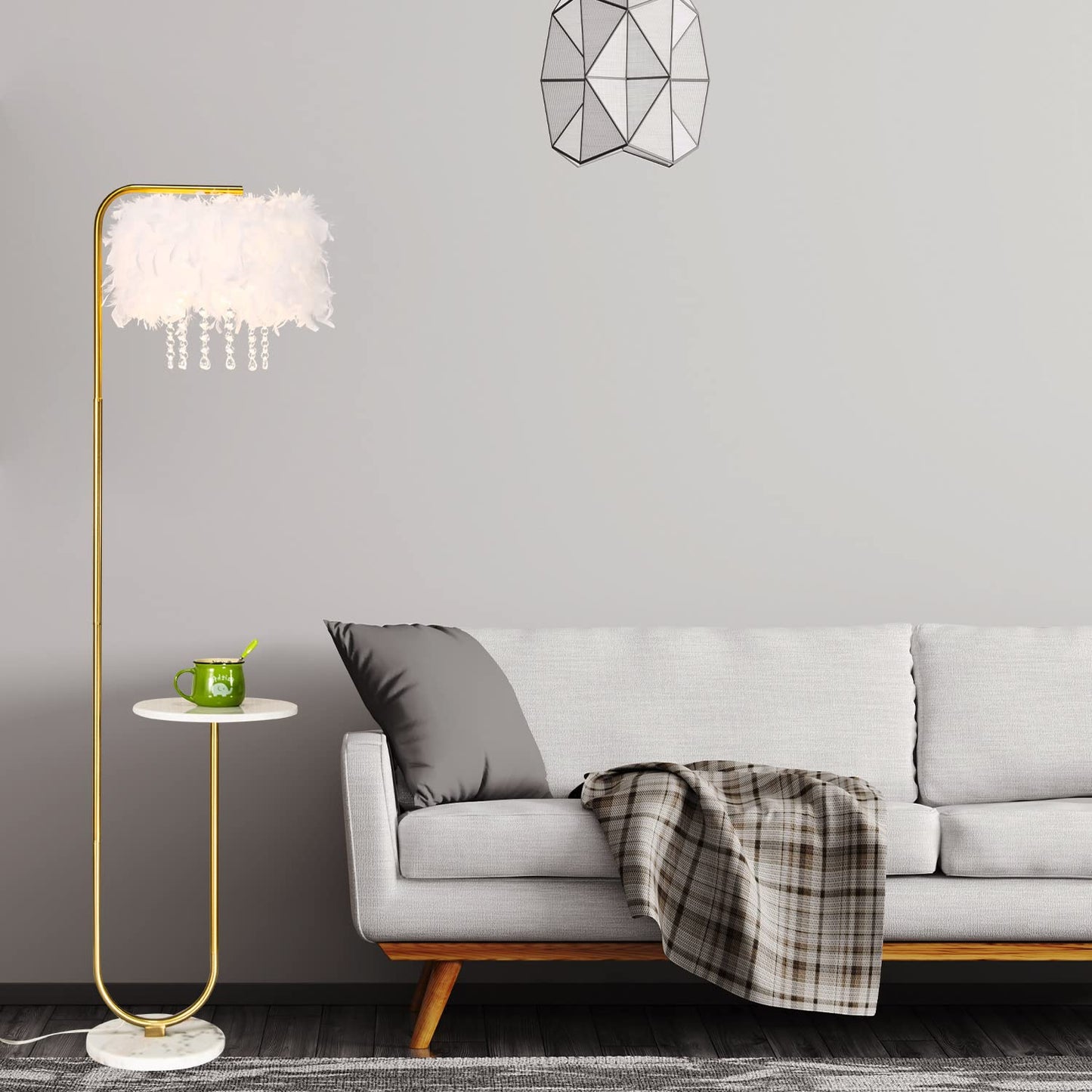 Unique Led White Feather Floor Lamp with Tray