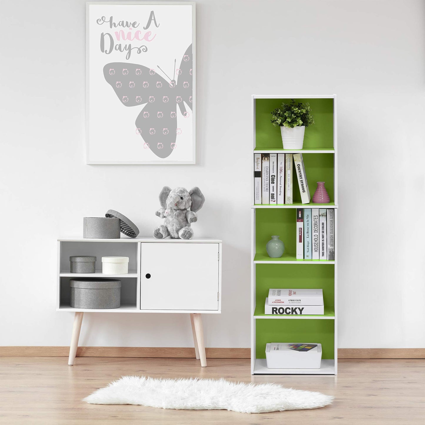 White/Green Bookcase / Book / Storage