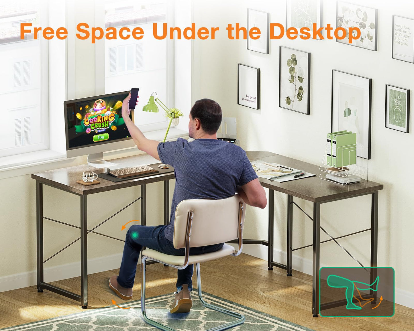 Grey L Shaped Gaming Desk