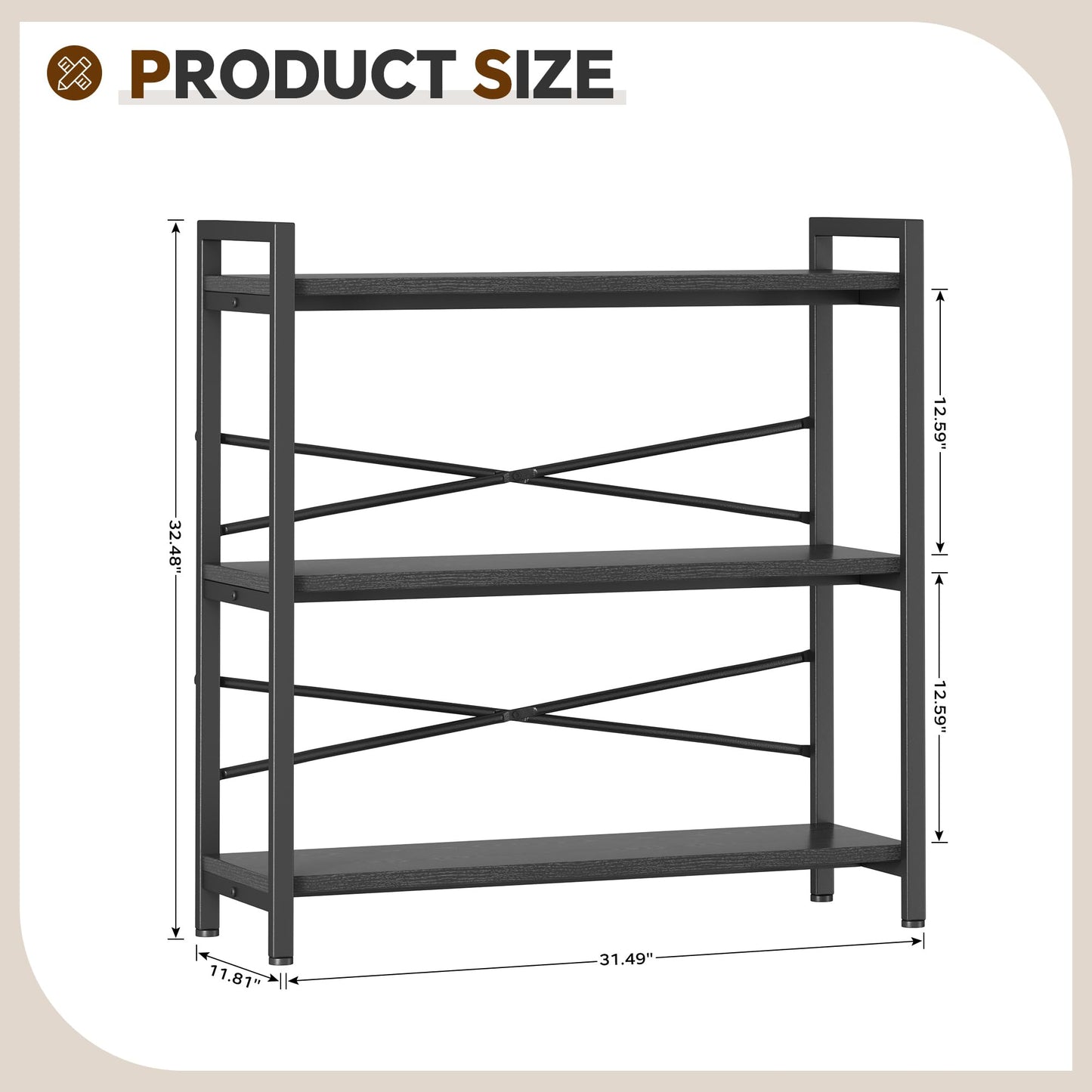 Black 3 Tier Bookshelf