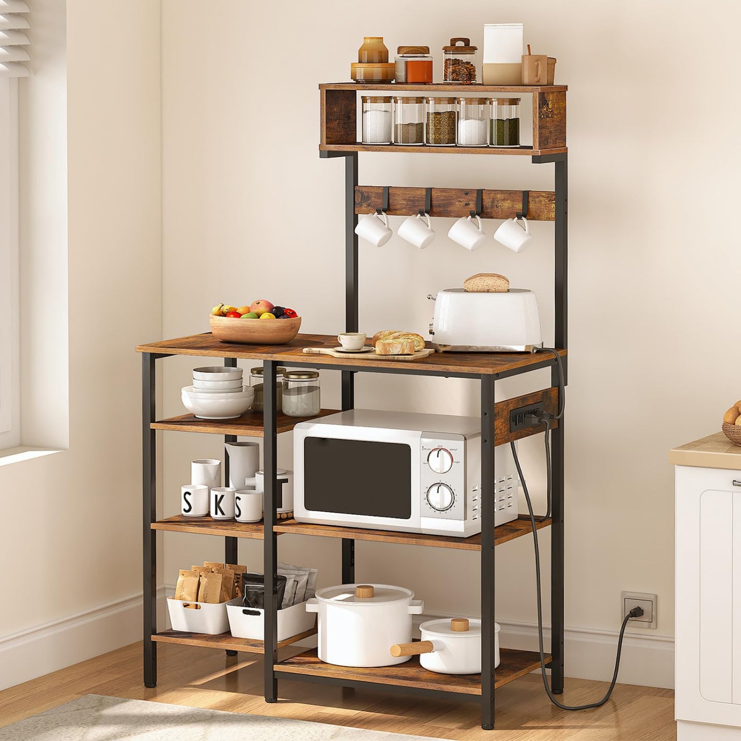 Rustic Brown, Black Kitchen Rack