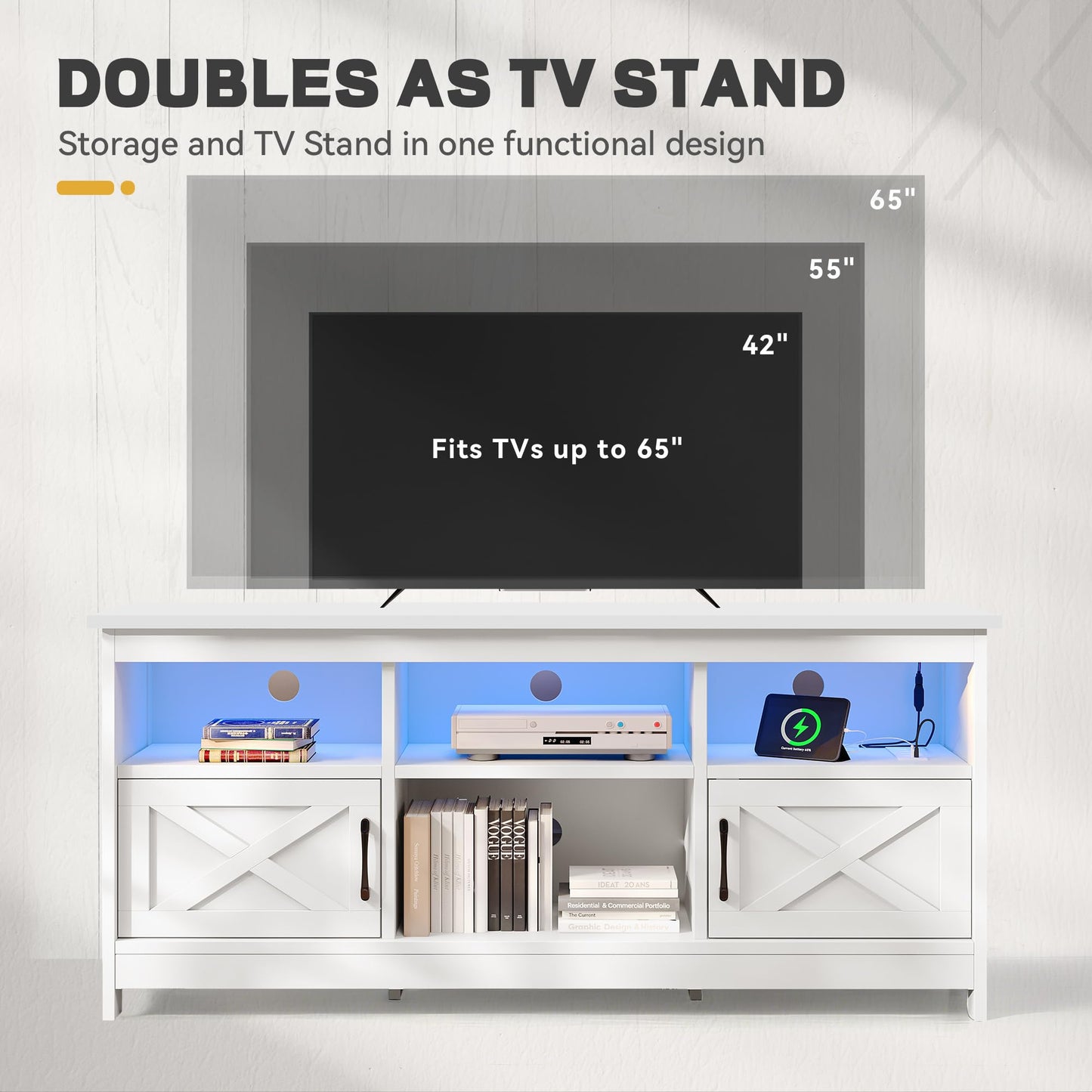 White - 65 Inch Farmhouse TV Stand