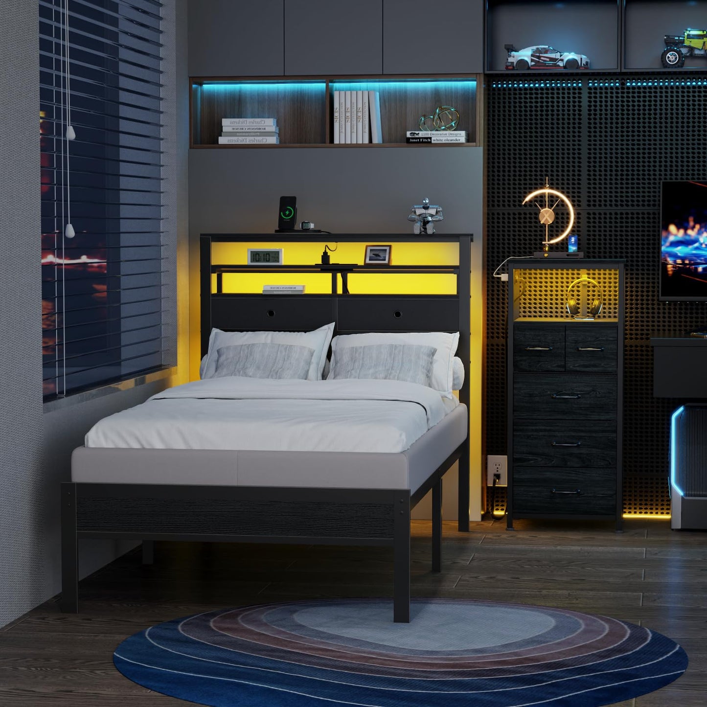Bed Frames with Charging Station and LED Lights