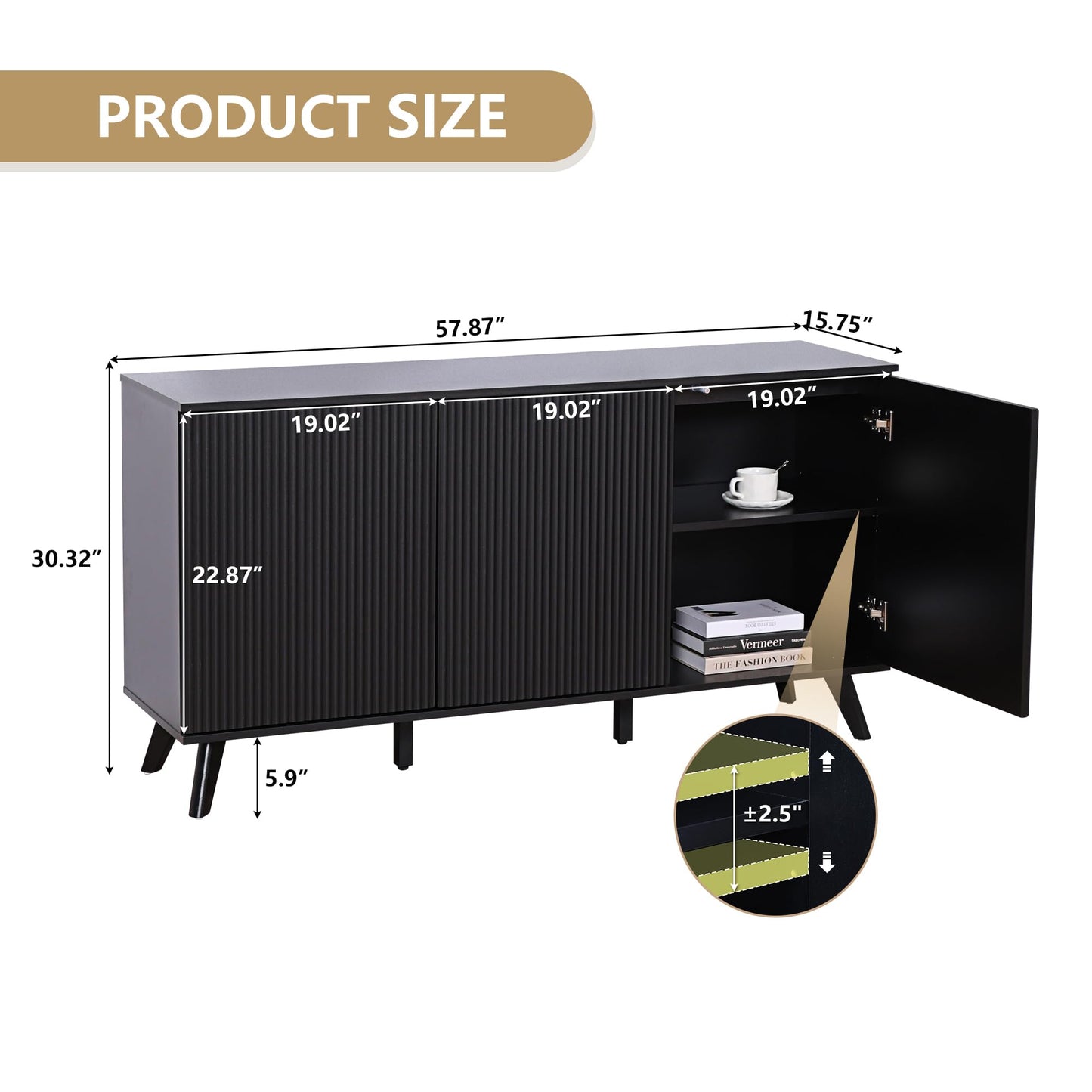 Black Sideboard Buffet Cabinet with Storage