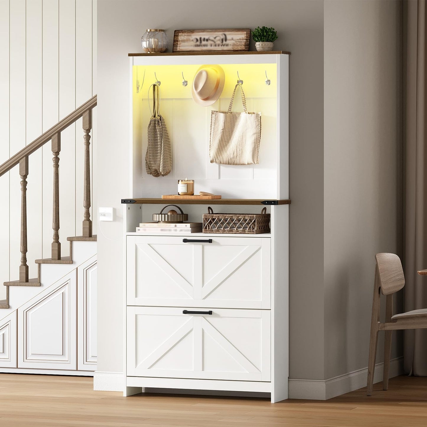 Farmhouse Shoe Storage Cabinet and Coat Rack