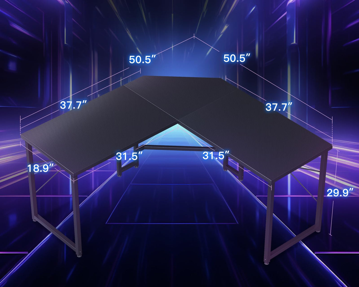 Carbon Fiber Surface, Black L Shaped Gaming Desk
