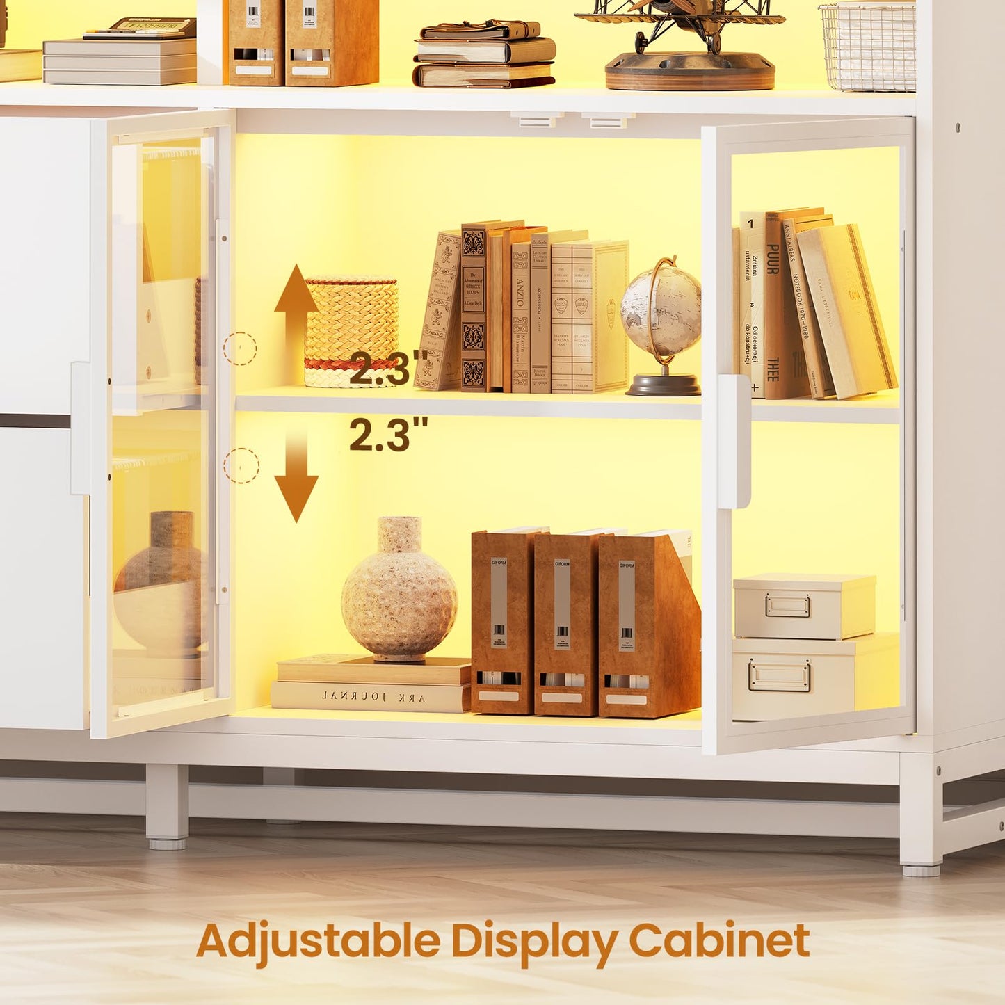 SEDETA 59" File Cabinet, 2 Drawers Filing Cabinets for Home Office fit Legal/Letter/A4 File, File Cabinet with Lock & Power Outlets, Printer Stand with Storage & LED Lights, White