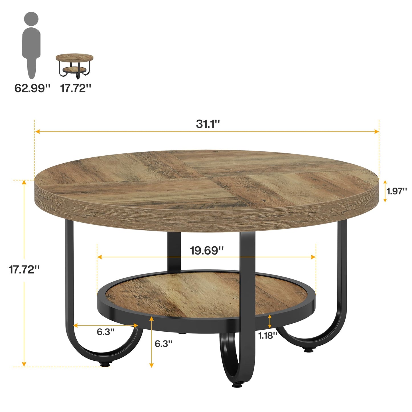 Brown Round Coffee Table for Living Room