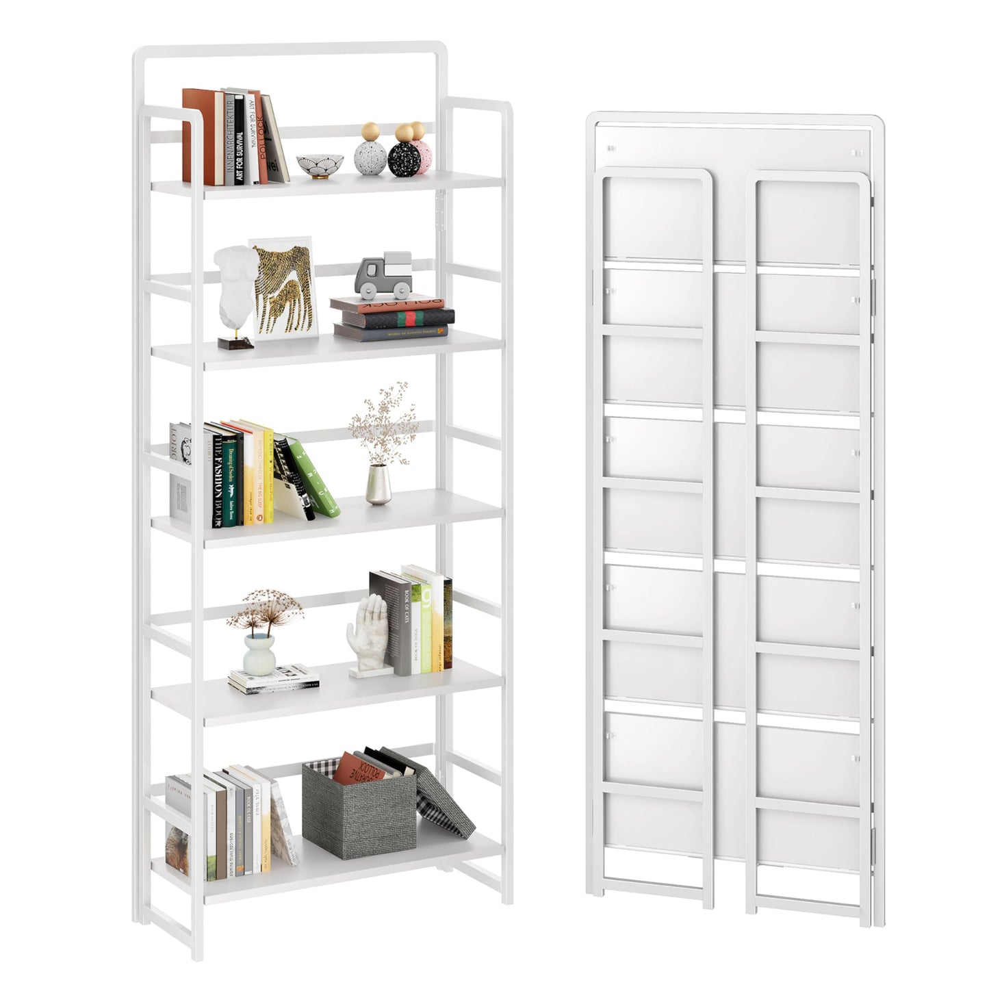 White 5 Tiers Folding Bookshelf