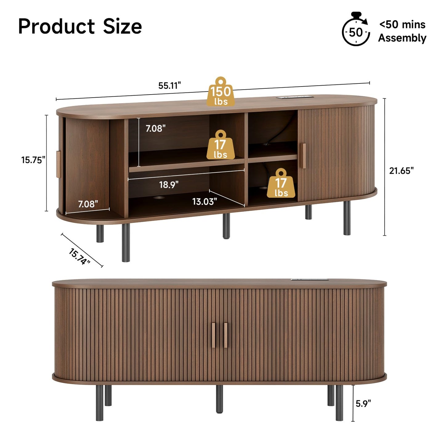 Walnut - 60 Inch TV Stand