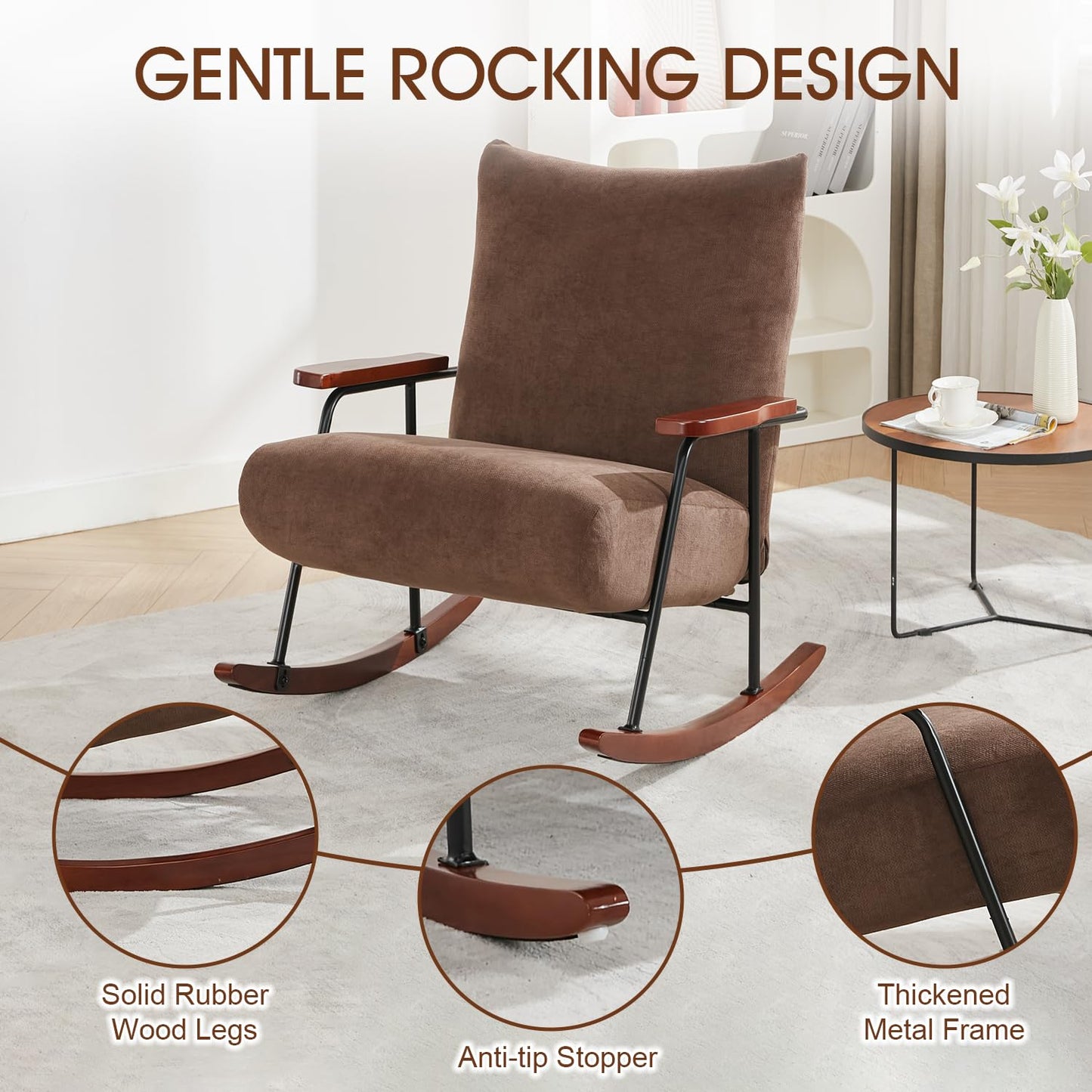 Modern Rocking Chair, Upholstered Armchair