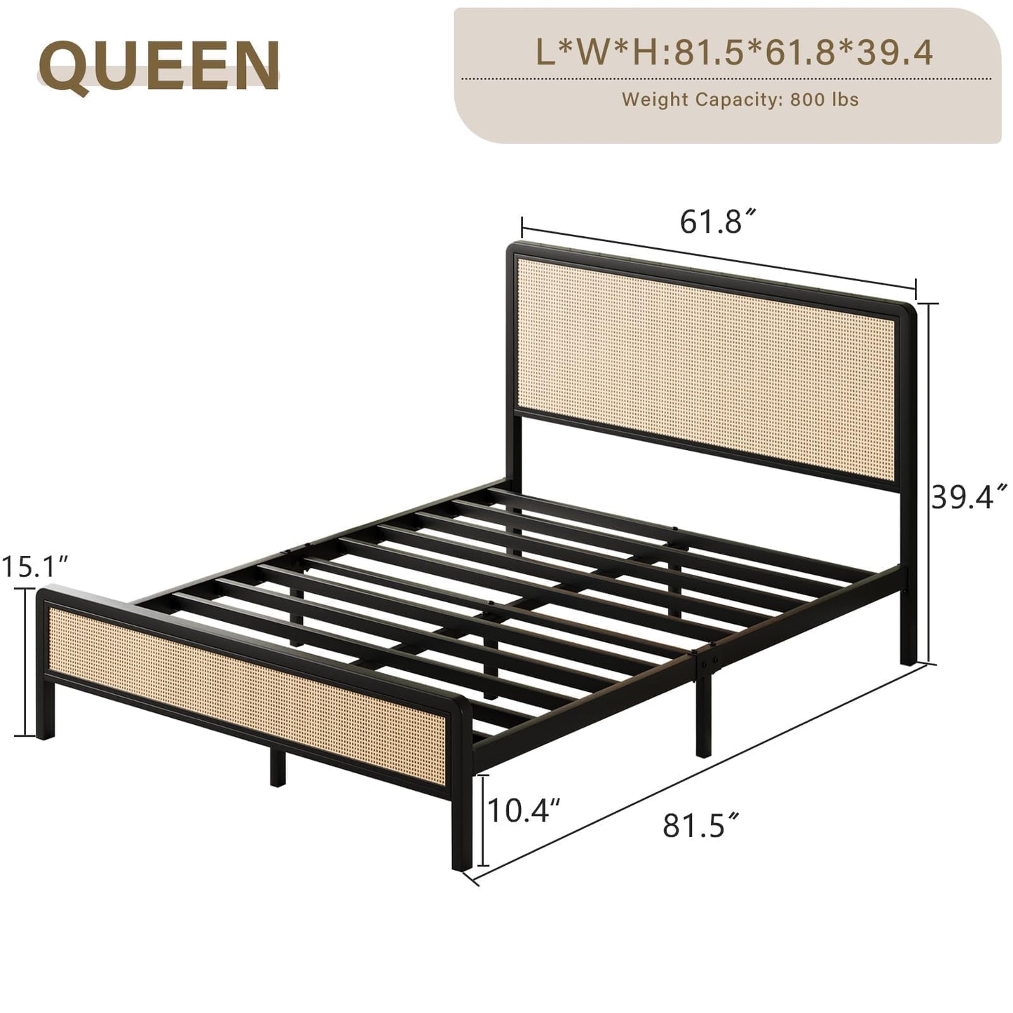 Rattan Bed Frame with Headboard