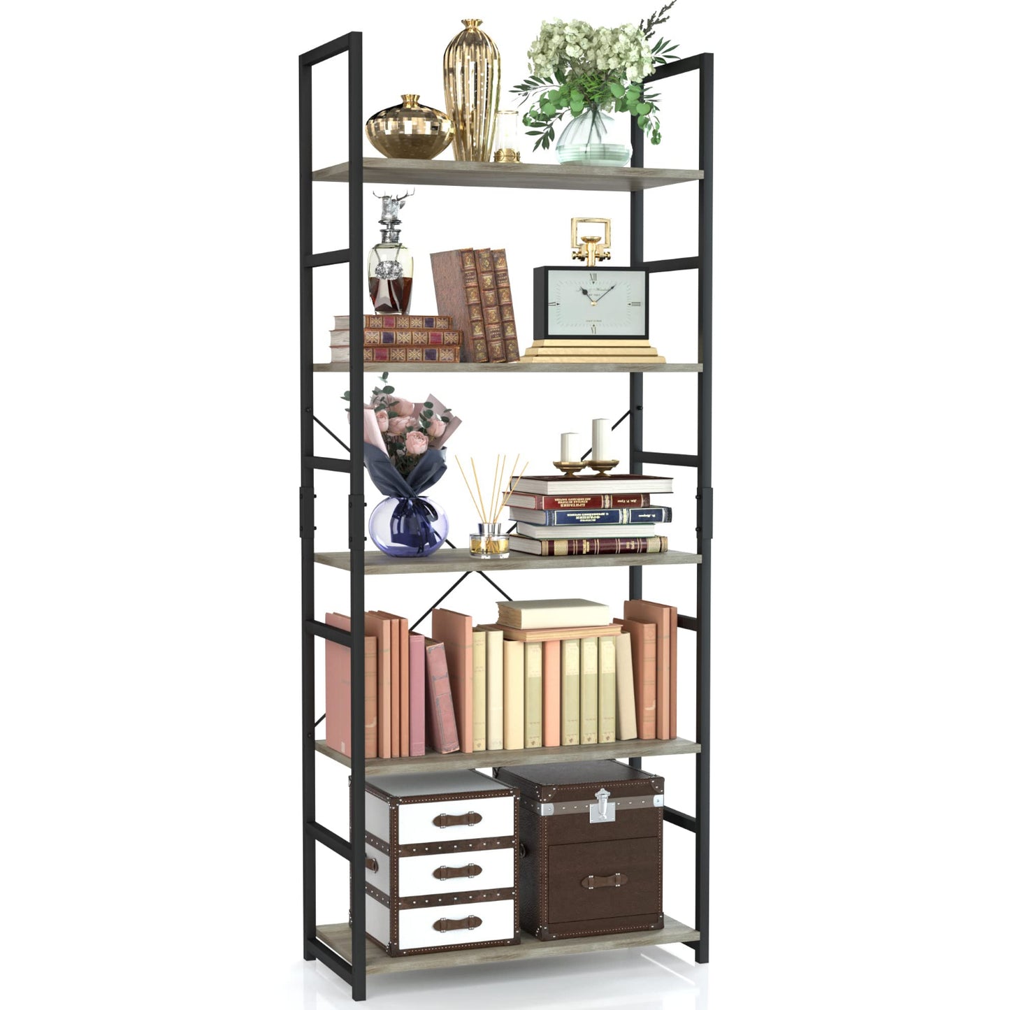 Grey 5 Tier Bookshelf