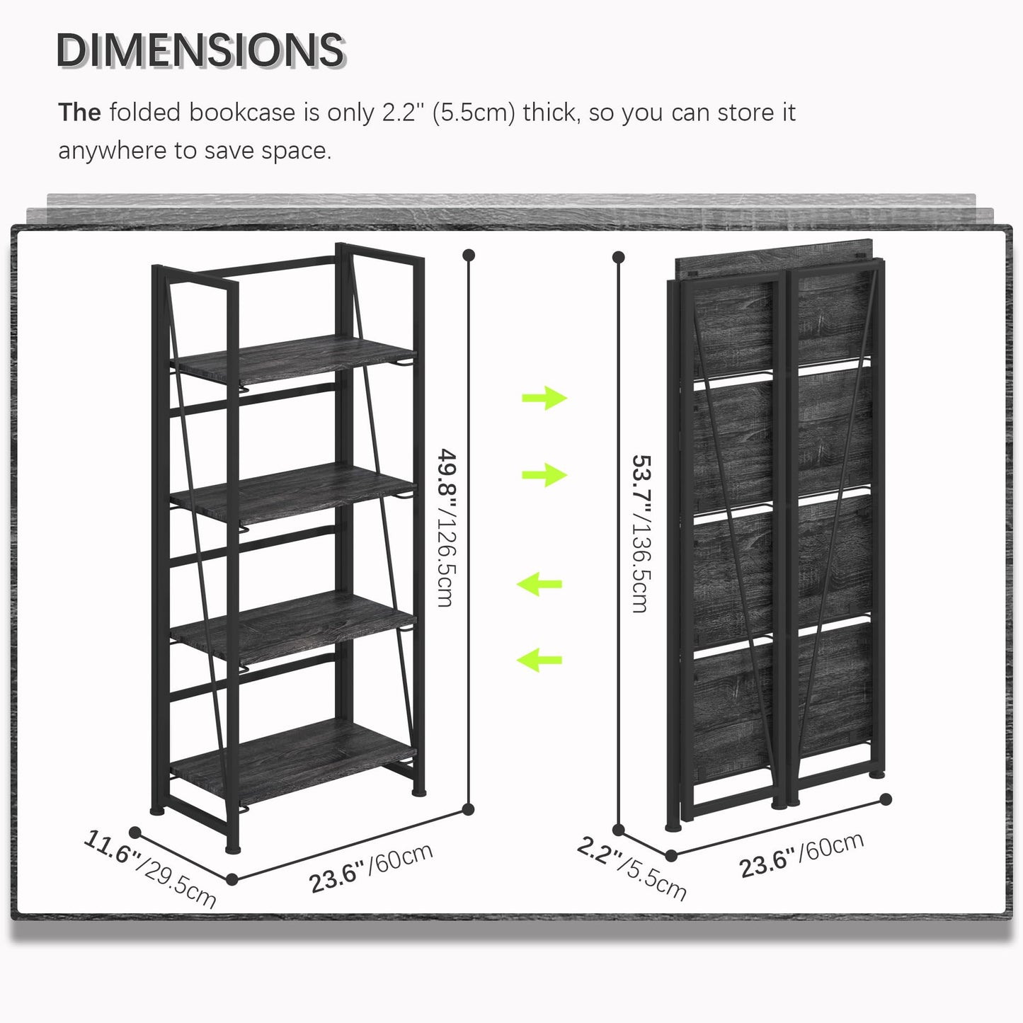 Gray and Black Folding Bookshelf Storage