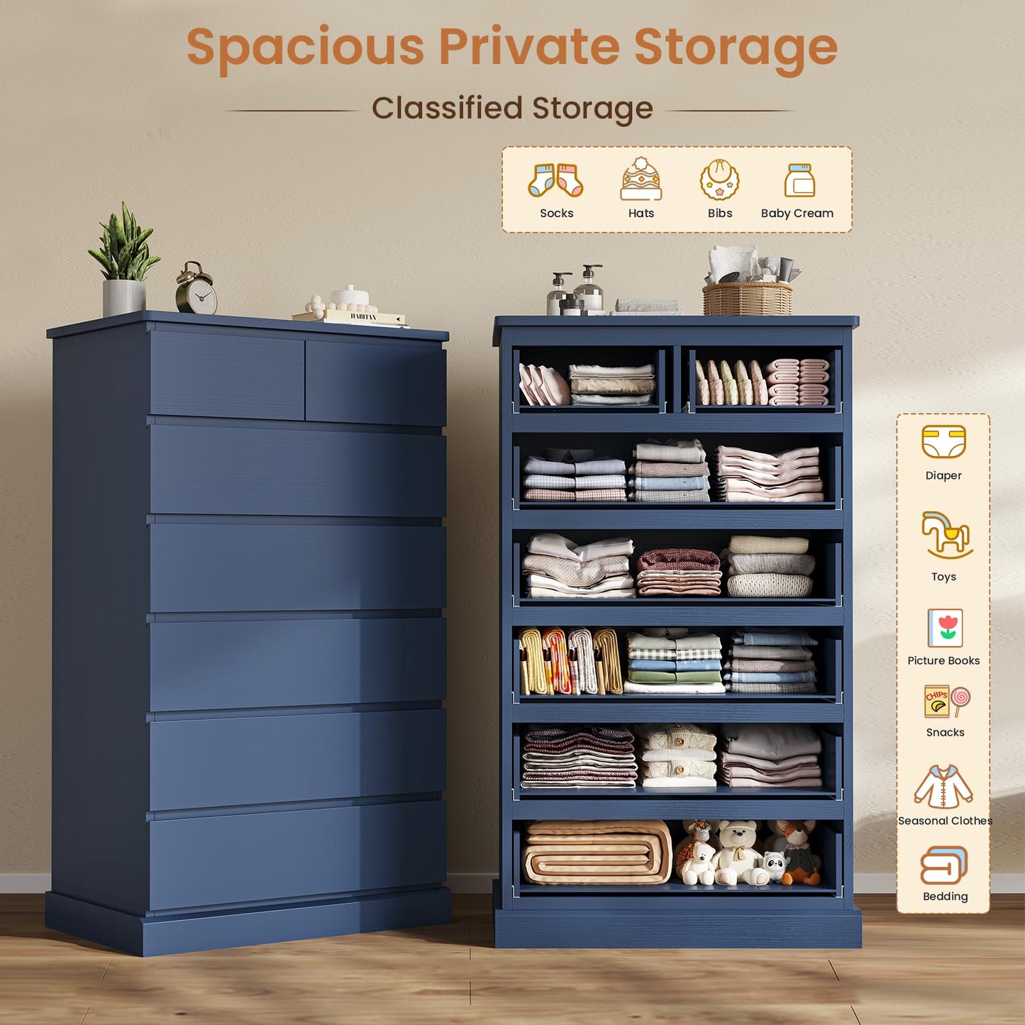 Tall Dresser for Bedroom with 7 Drawers