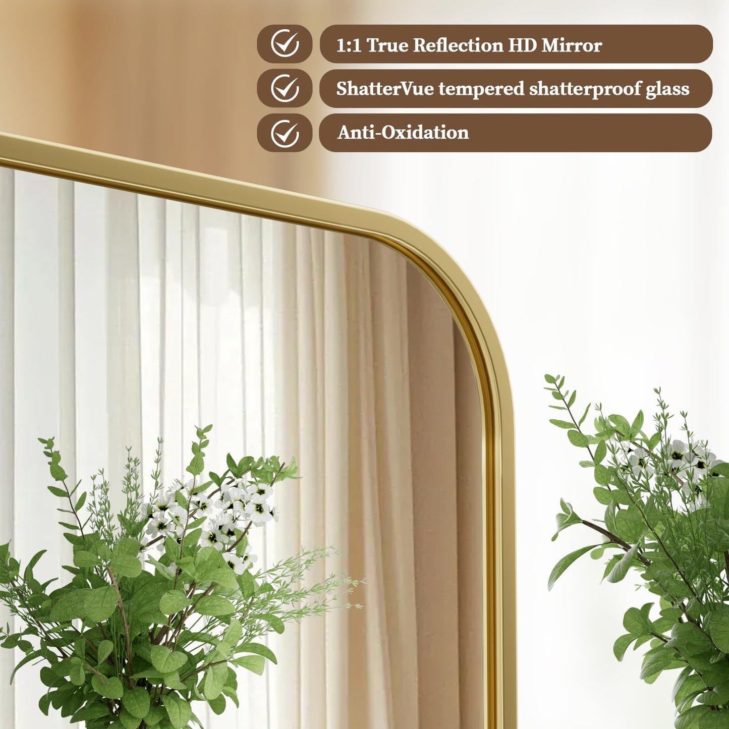 Aluminum Alloy Frame Wall Mounted Mirror with Rounded Corners