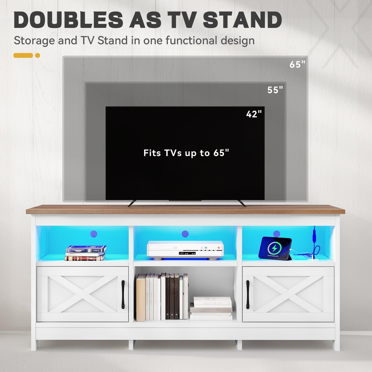 White & Walnut 65 Inch's TV Stand