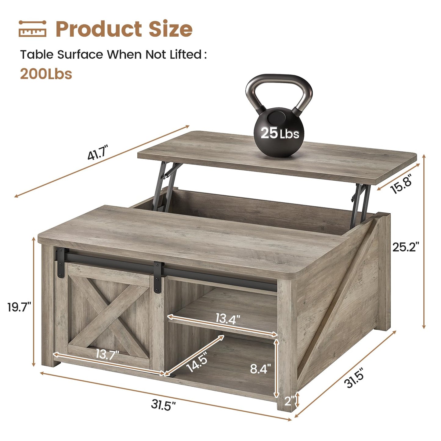 31.5" Lift Top Coffee Table With Storage