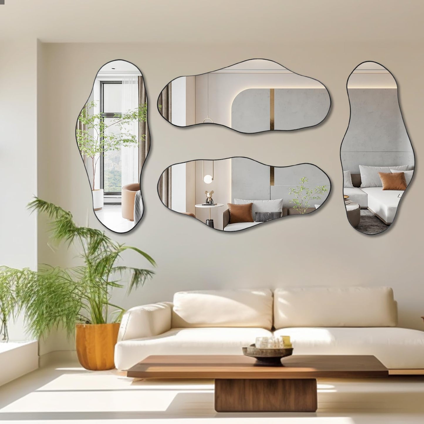 47.2"x21.4" Asymmetrical Oblong Mirror, Cloud Shaped Mirror