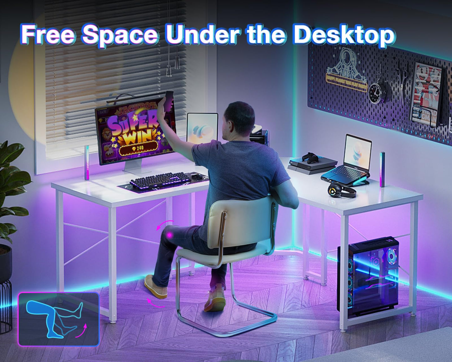 Carbon Fiber Surface, White L Shaped Gaming Desk
