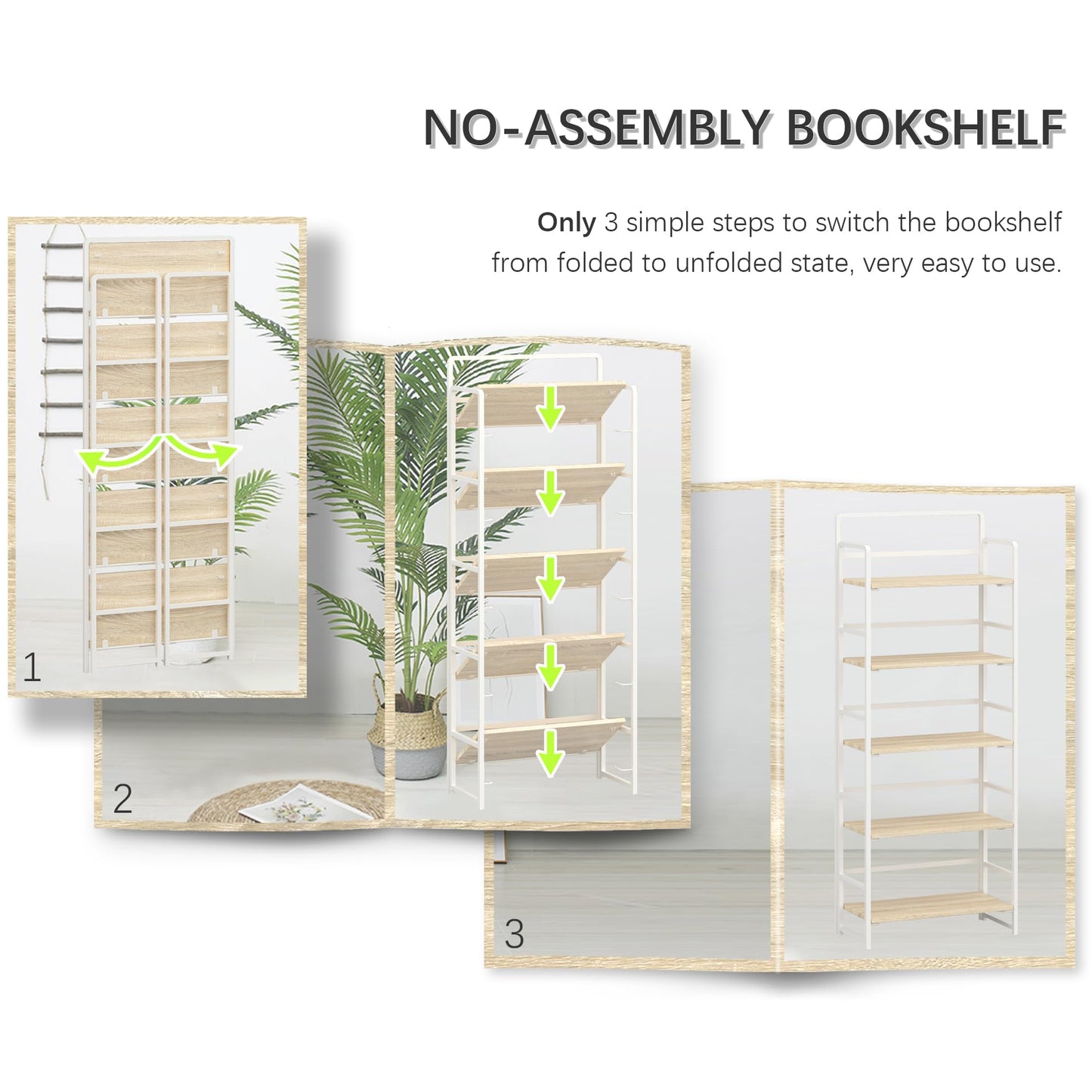 Natural and White 5 Tiers Folding Bookshelf