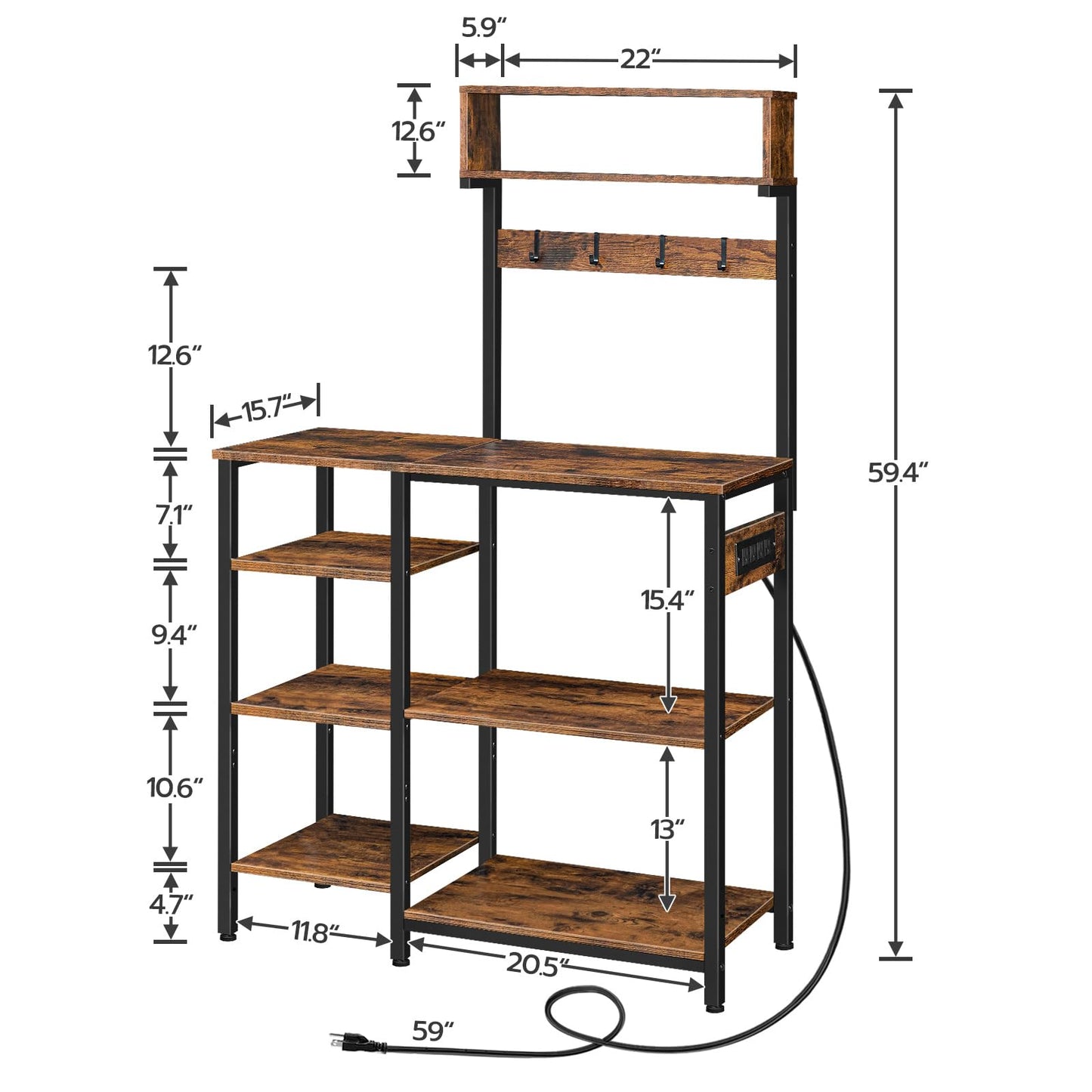 Rustic Brown, Black Kitchen Rack