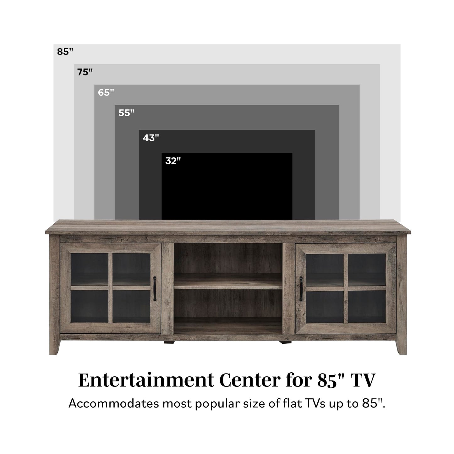 Grey Wash - 80 Inches, 70 Inch 2 Glass Door TV Stand