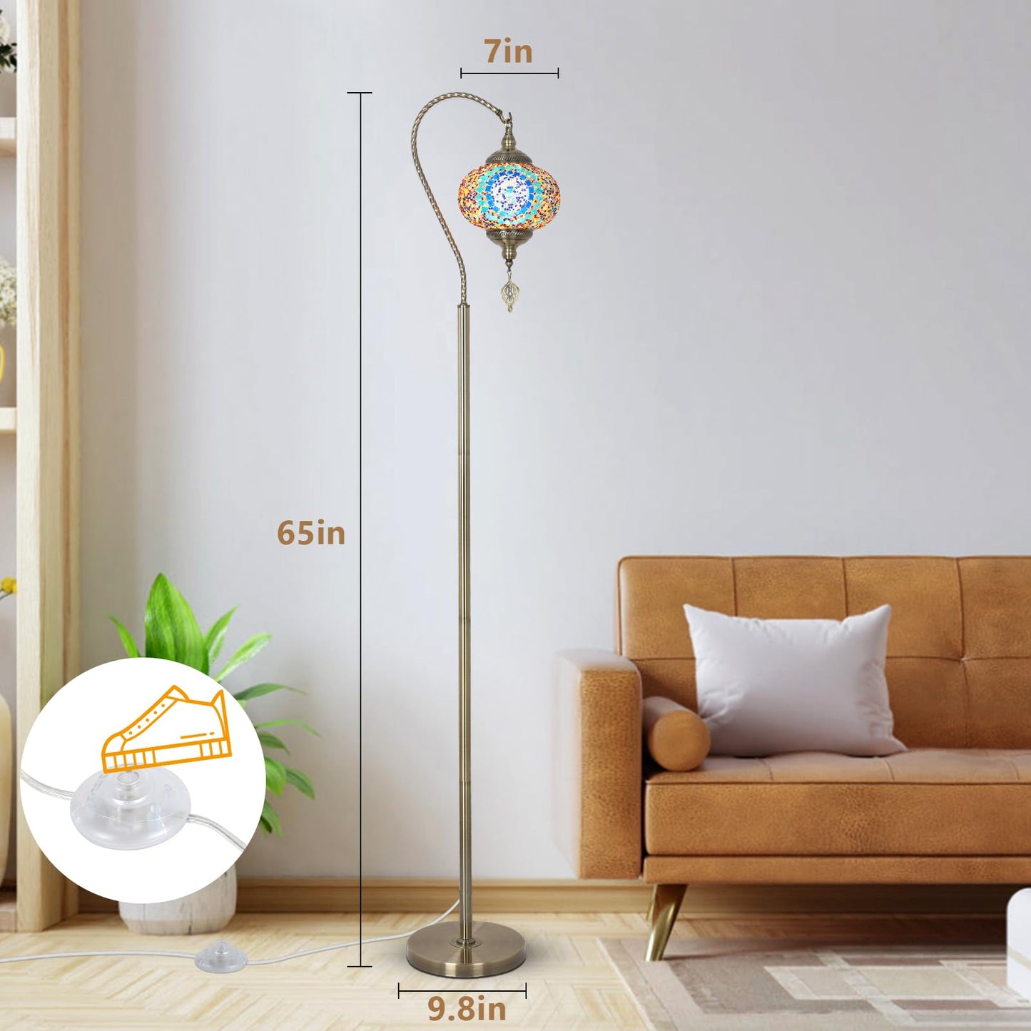 Modern Moroccan Lamps for Living Room with Handmade Mosaic Glass Shade