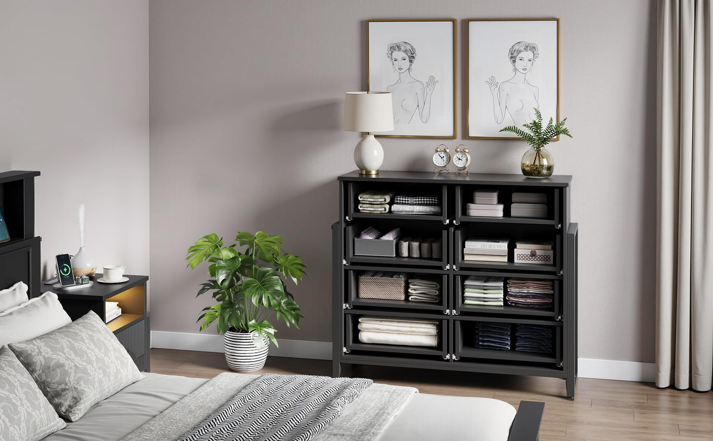 Modern 50" Wide Chest of Drawers, 8 Deep Drawers