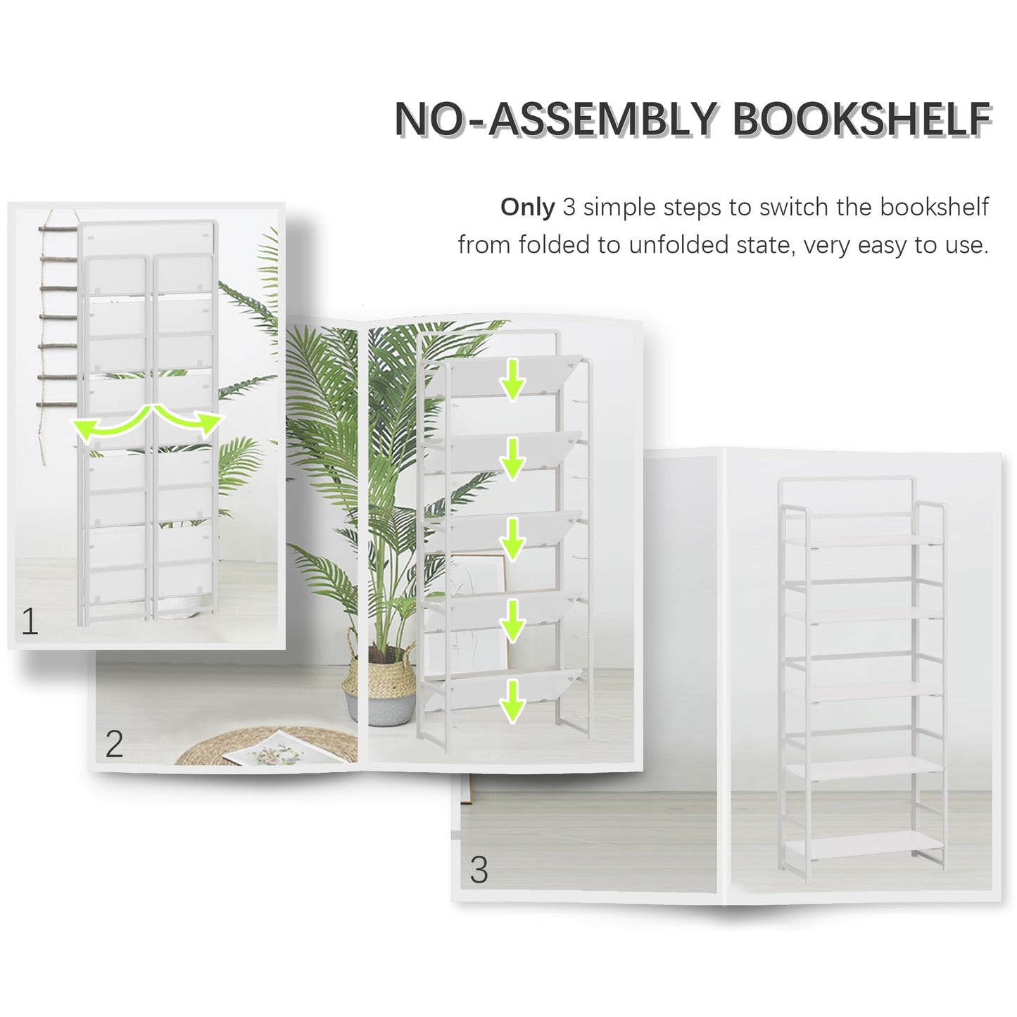 White 5 Tiers Folding Bookshelf