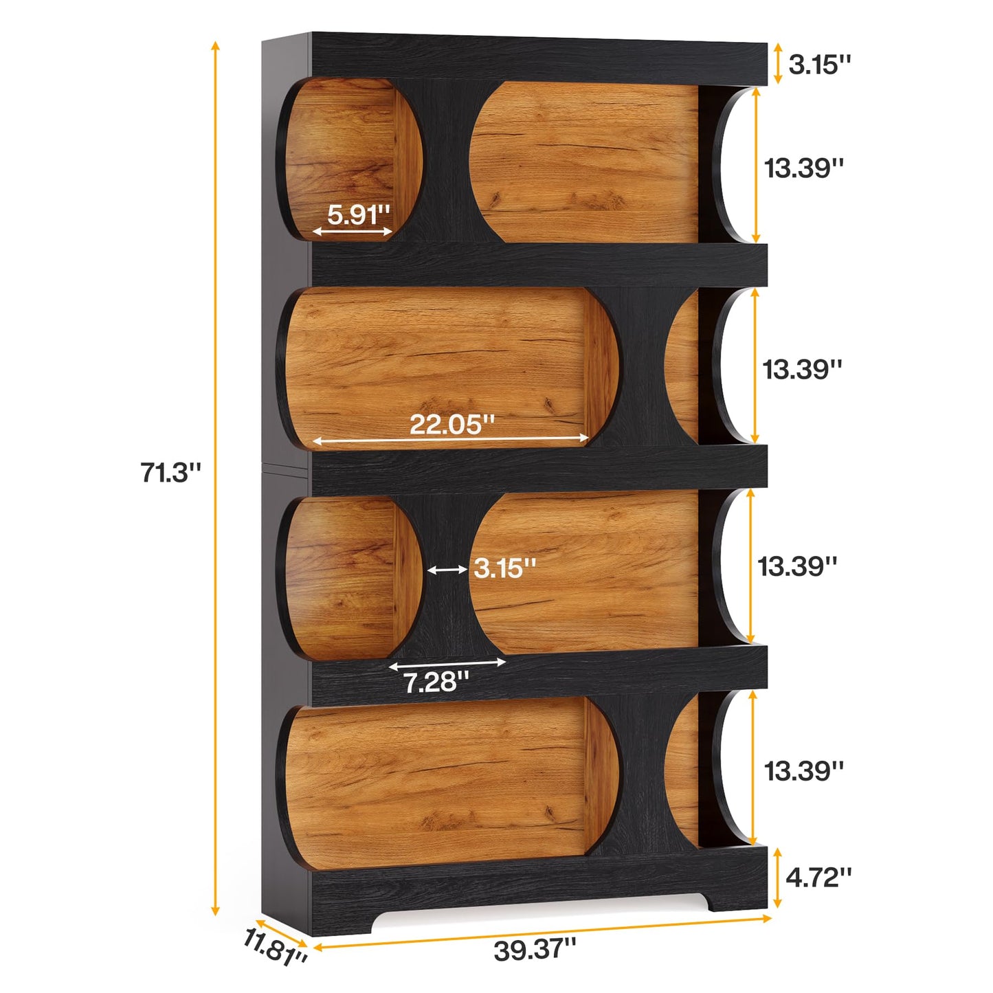 Black 4-Tier S-Shaped Bookshelf