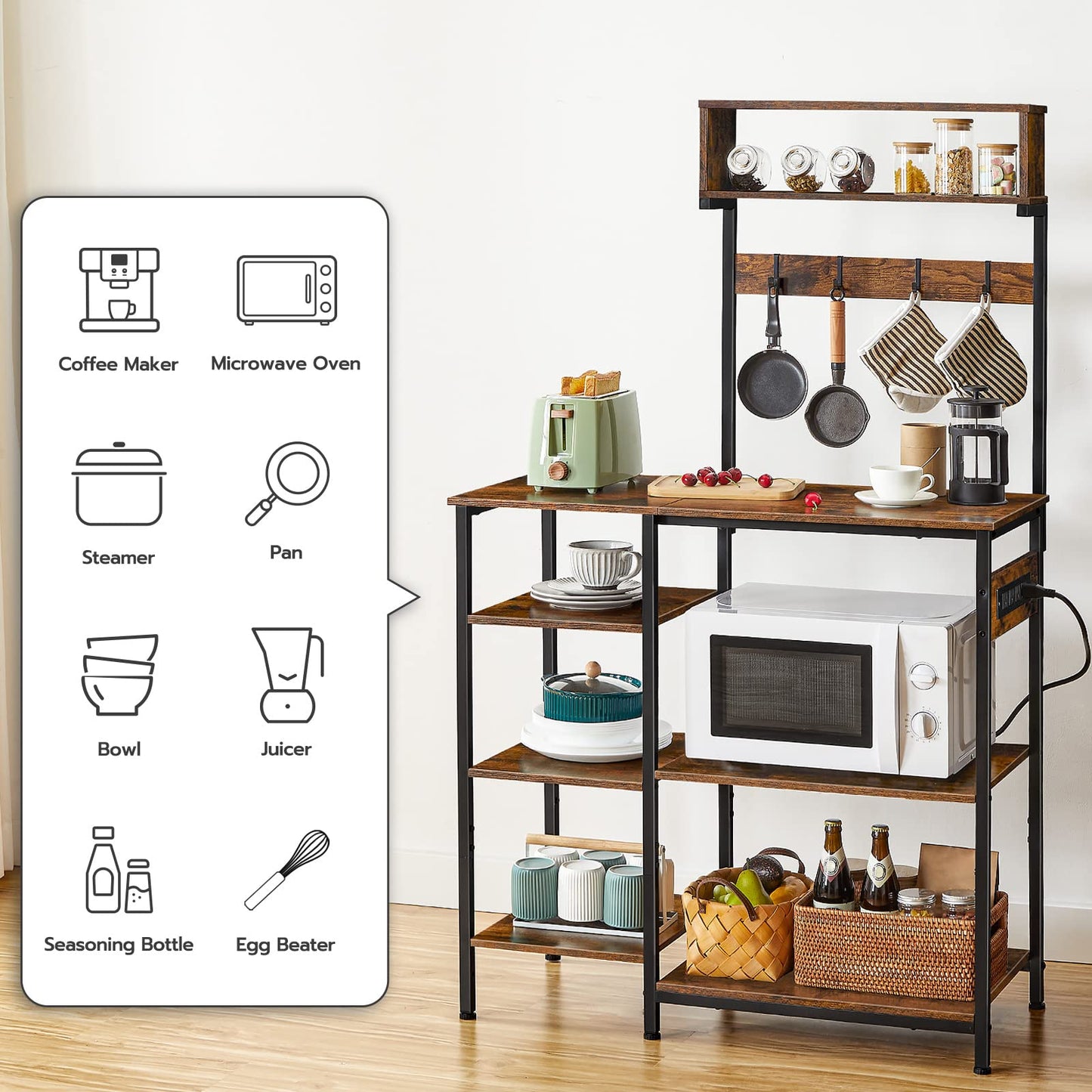 Rustic Brown, Black Kitchen Rack