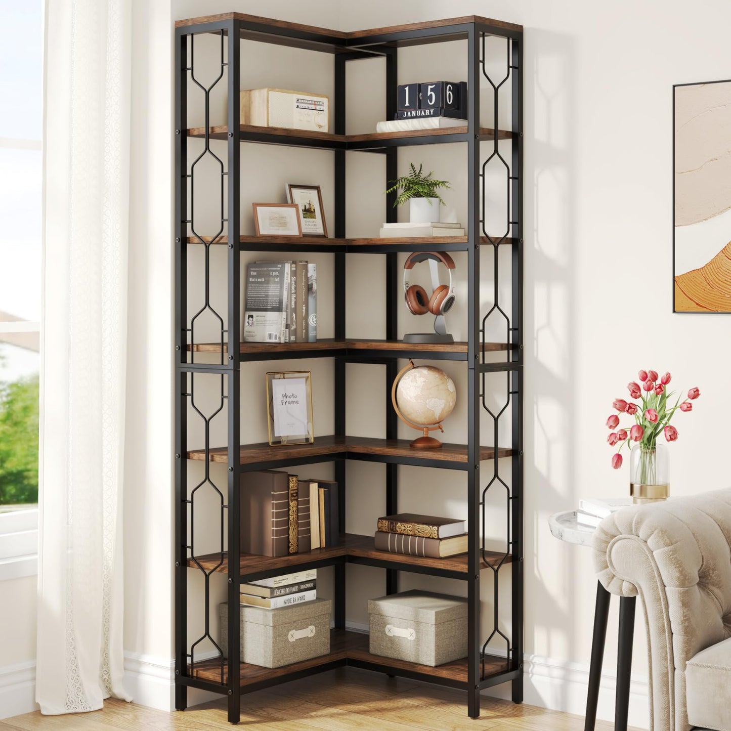 Rustic Brown Corner Bookshelf