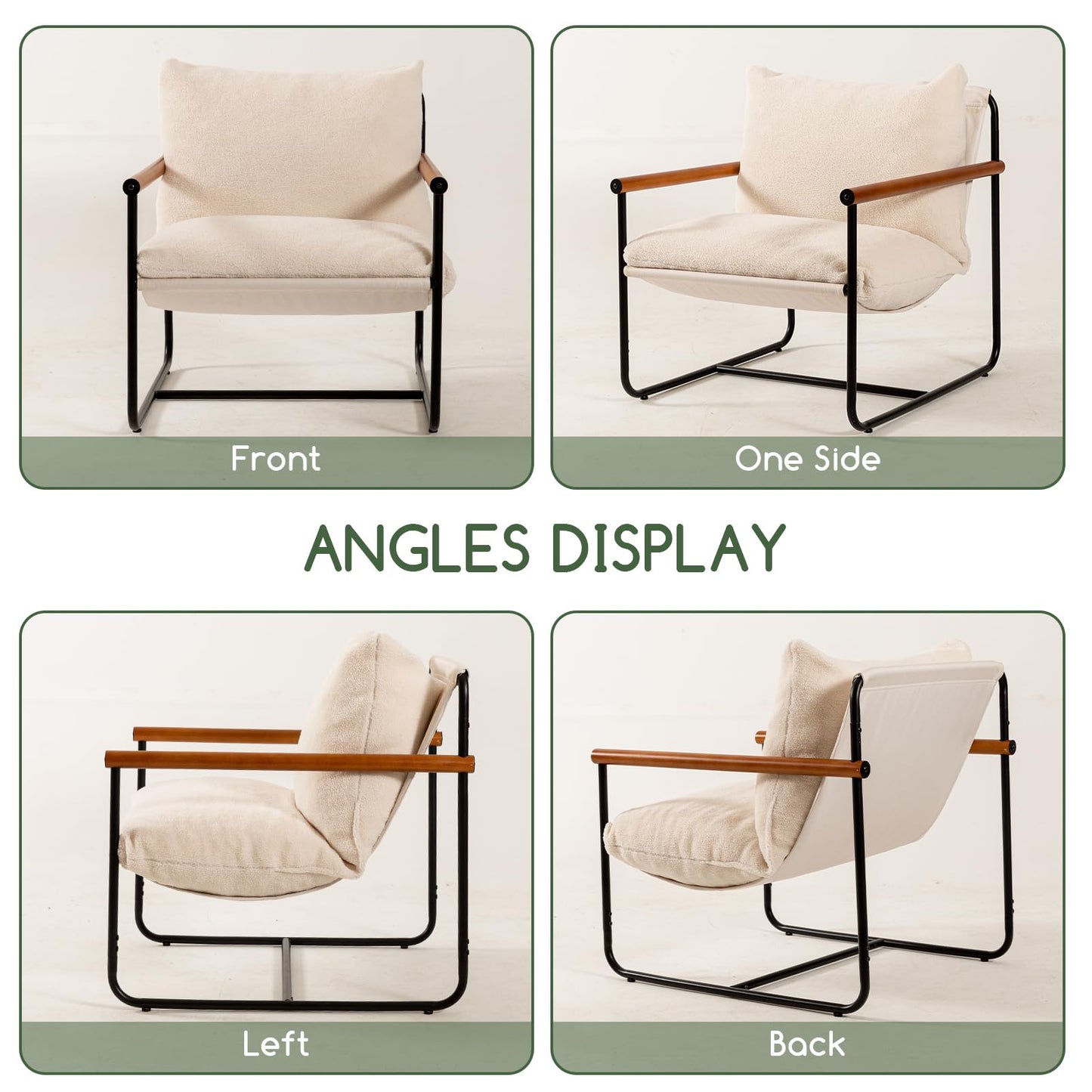 Living Room Accent Chair with Wood Armrests