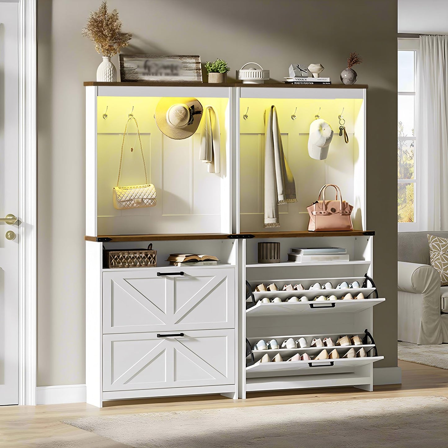 Farmhouse Shoe Storage Cabinet and Coat Rack