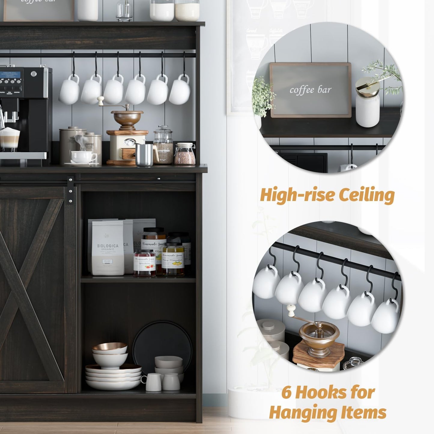 50 Inch Coffee Bar Hutch with Sliding Barn Door