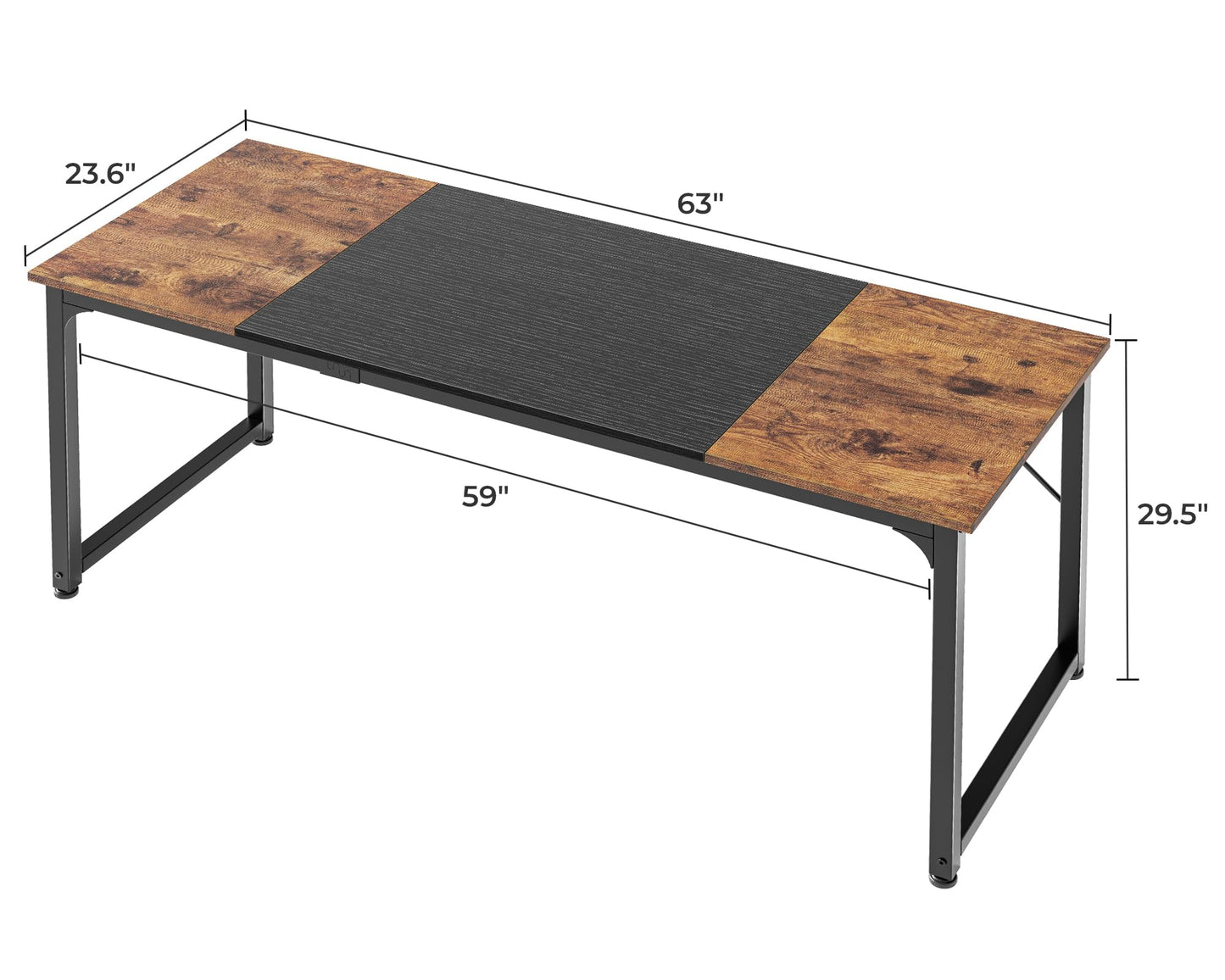 Rustic Brown+black - 63 inch Huuger Computer Desk