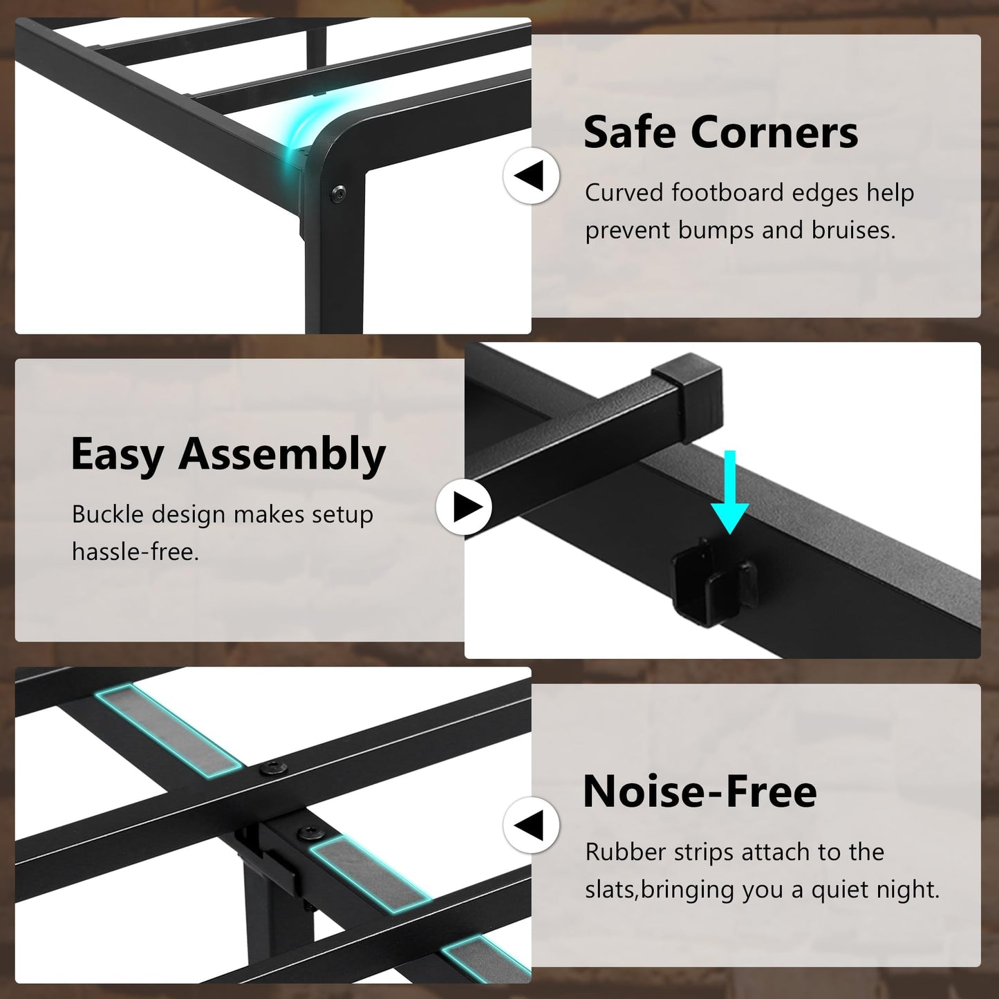Queen Bed Frame with Ergonomic Storage Headboard