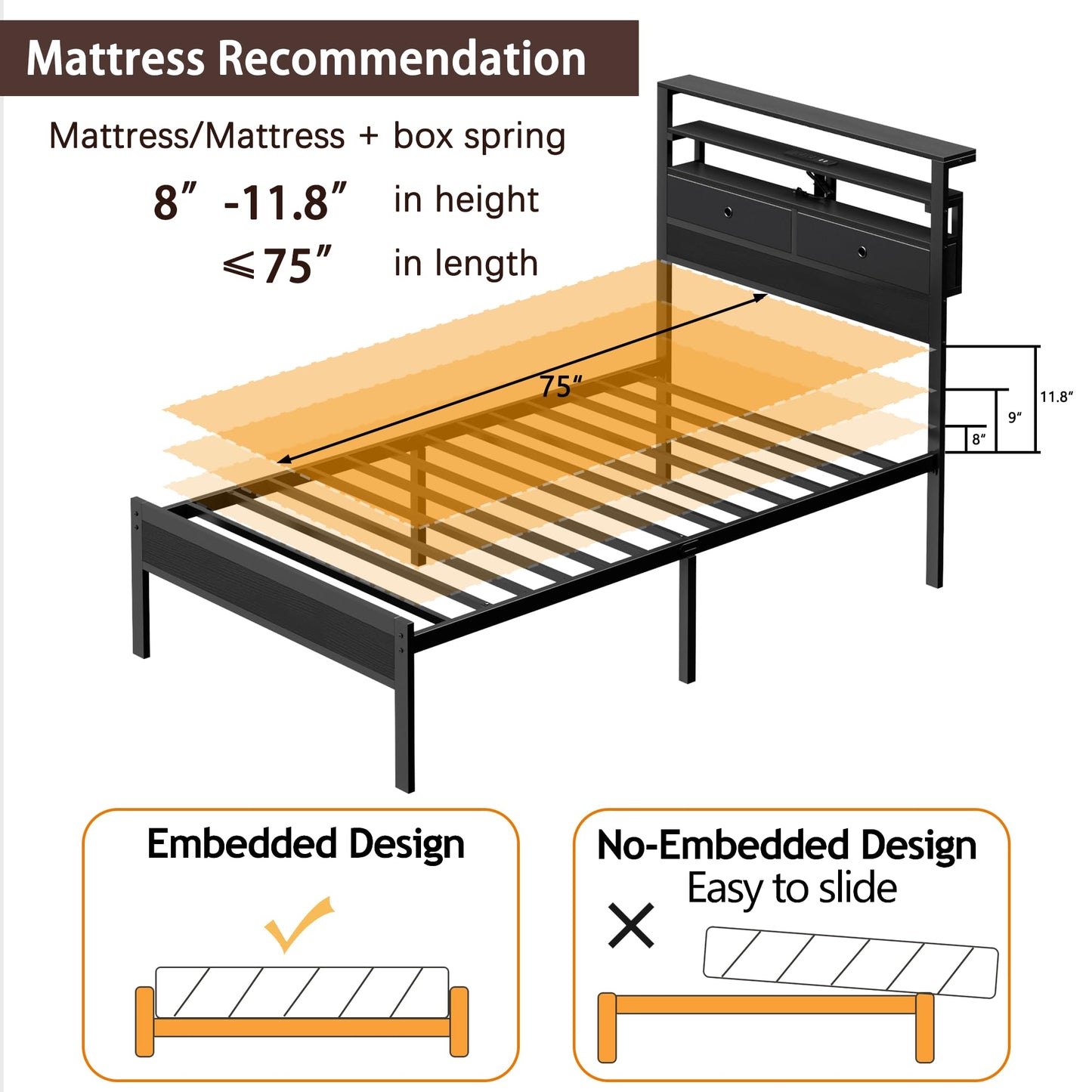 Bed Frames with Charging Station and LED Lights