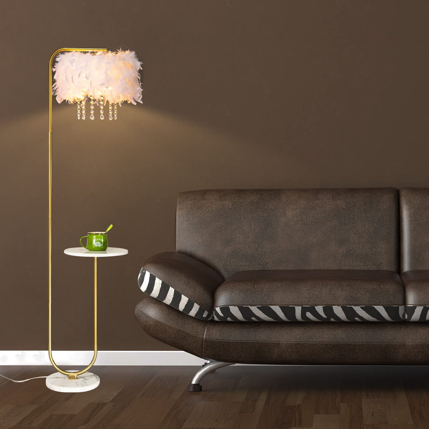 Unique Led White Feather Floor Lamp with Tray