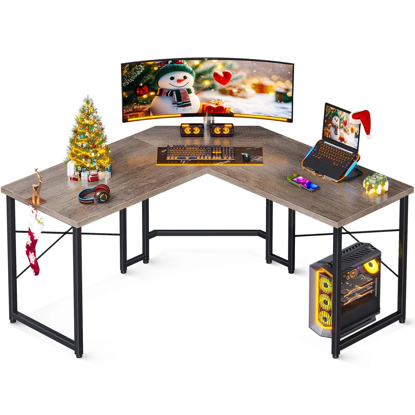 Grey L Shaped Gaming Desk