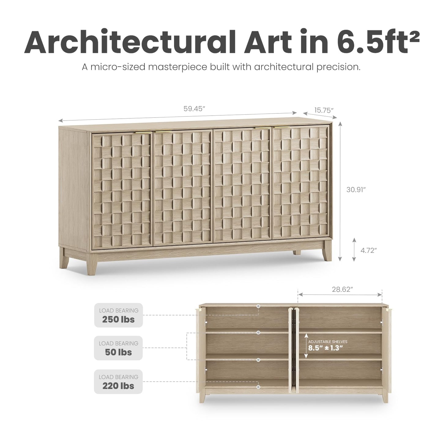 Oak White Sideboard Cabinet with Storage