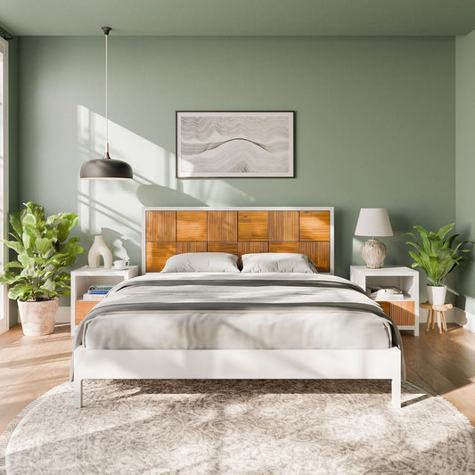 Bed Frame and Headboard with Unique & Trendy Fluted Pattern