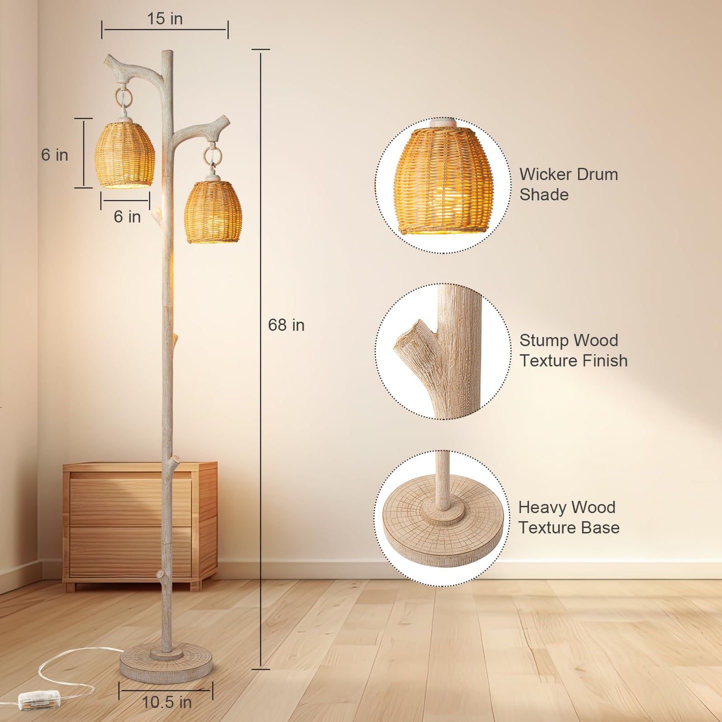 68" High Farmhouse Rustic Country Cottage Floor Lamp