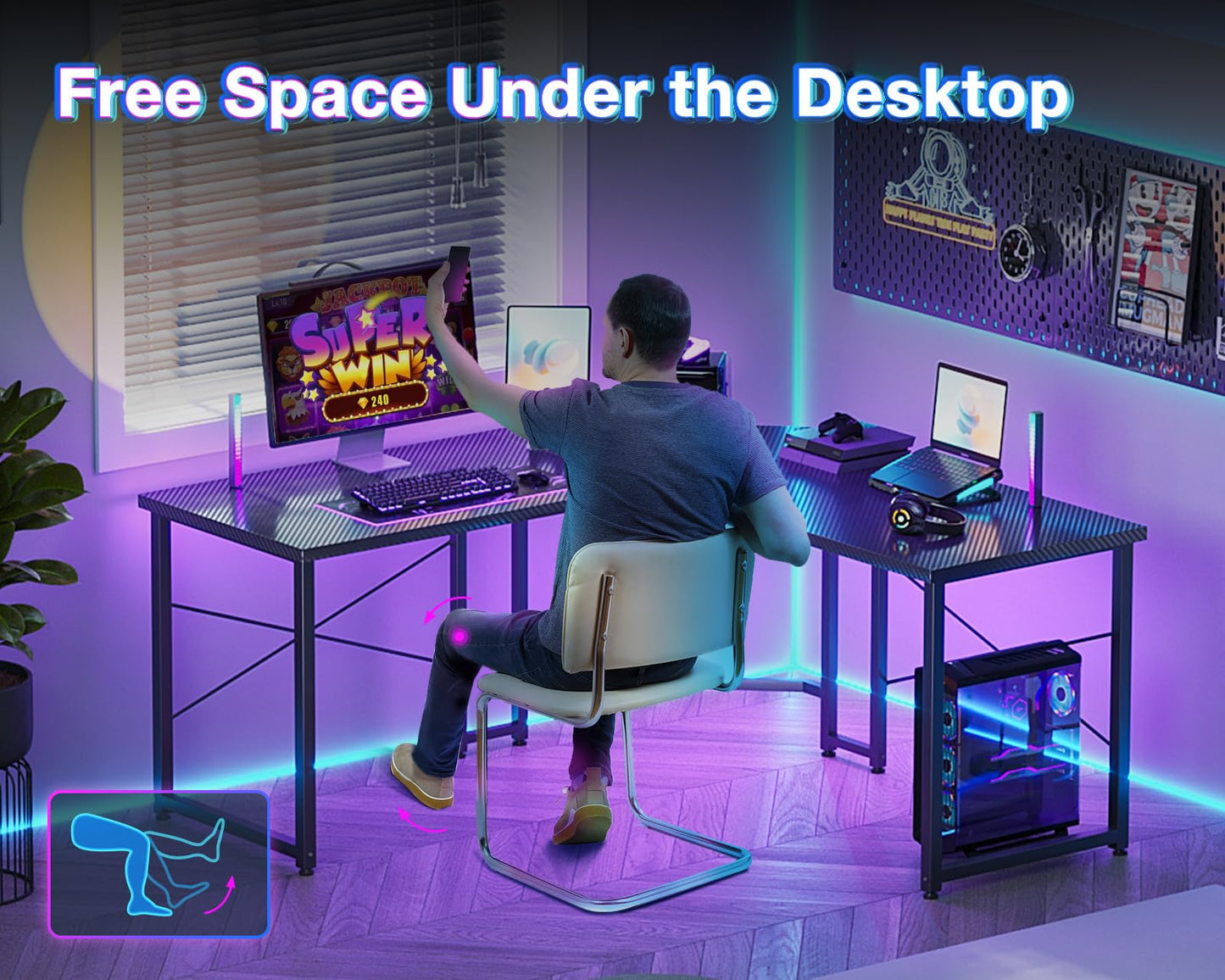 Carbon Fiber Surface, Black L Shaped Gaming Desk