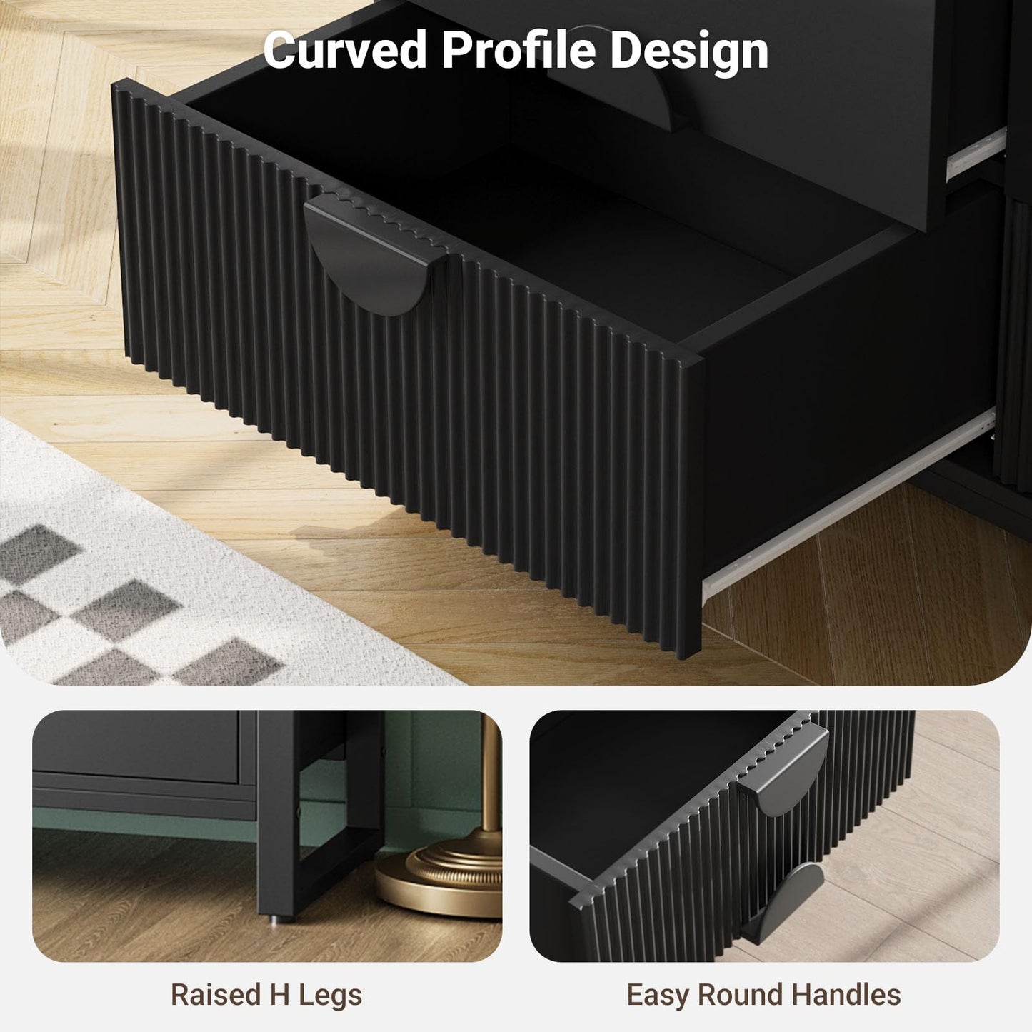 Modern 50" Wide Chest of Drawers, 8 Deep Drawers