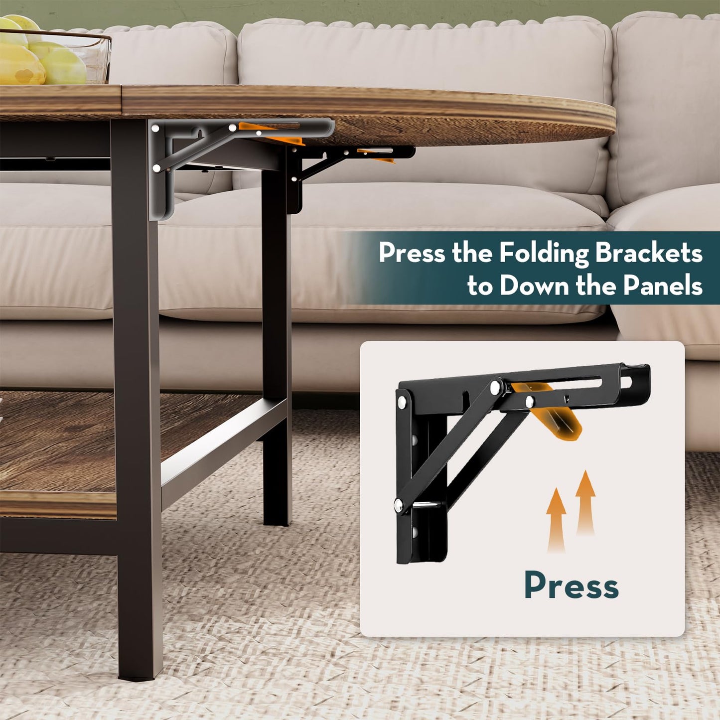 Brown 2-Tier Folding Coffee Table