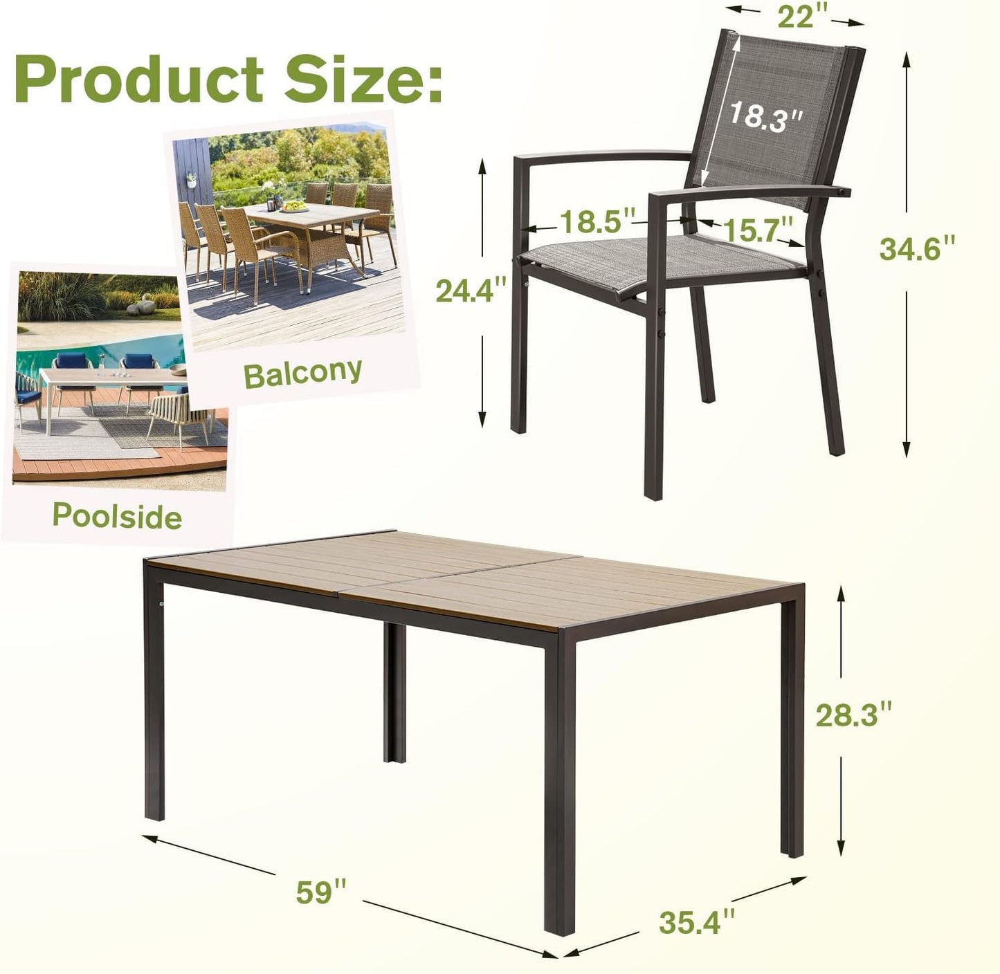 7 Pieces Patio Dining Set - Light Grey