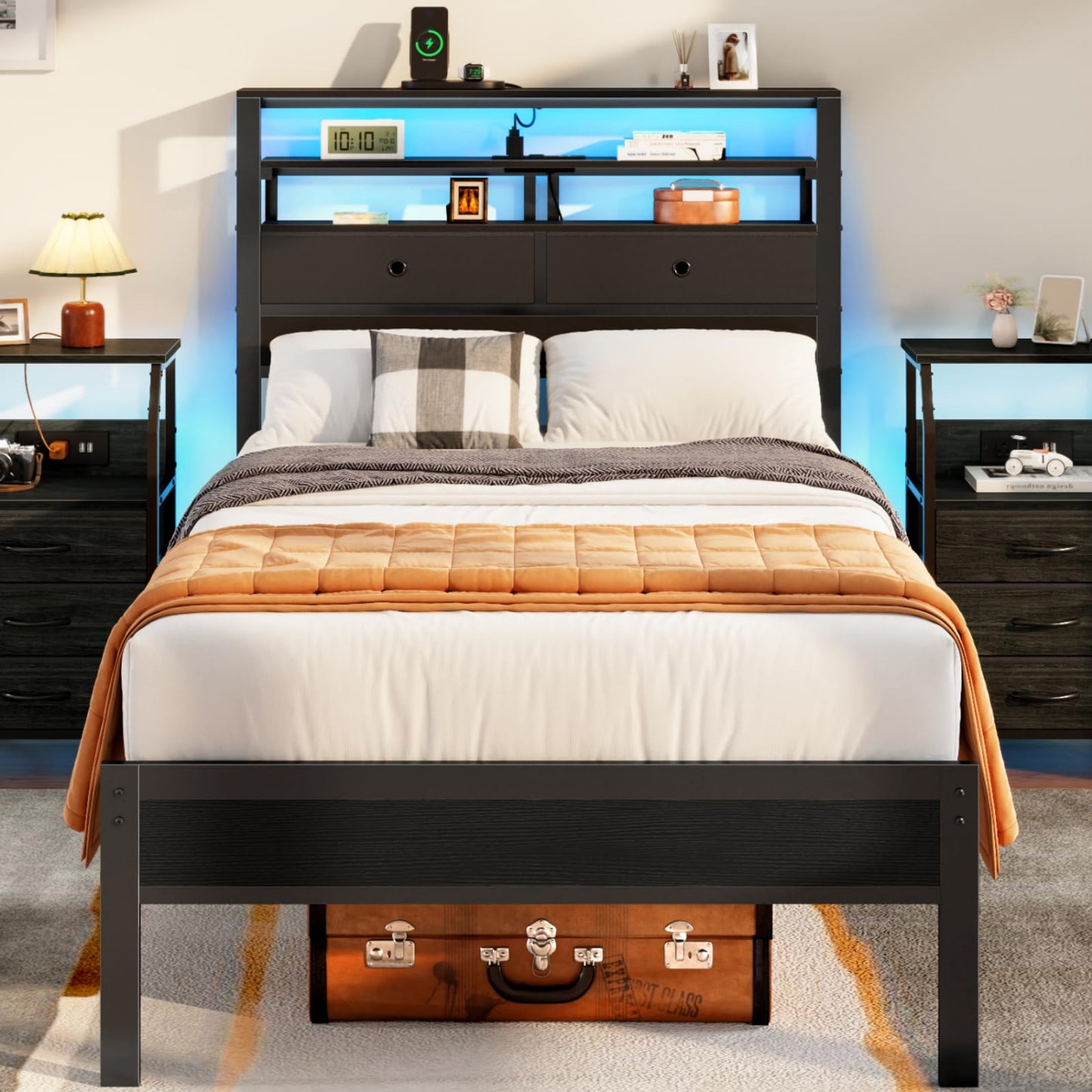 Bed Frames with Charging Station and LED Lights