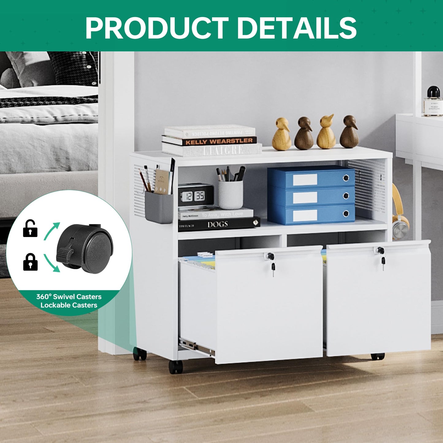 2 Drawer File Cabinet with Lock, Metal Lateral Printer Stand